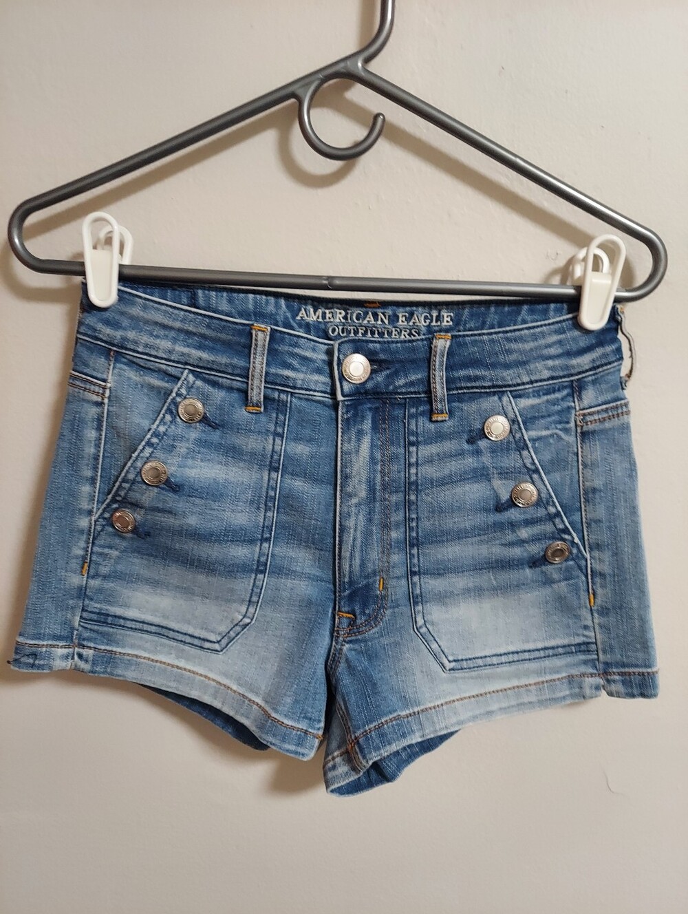American Eagle Outfitters Light Wash Denim Sailor-Style Shorts - Blue